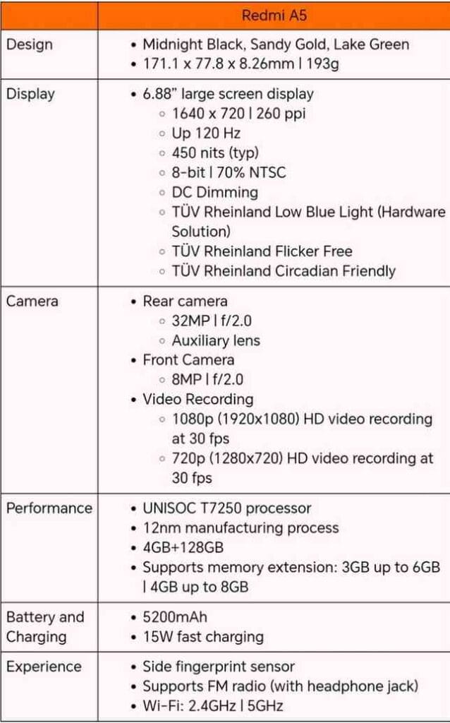 Redmi A5 4G